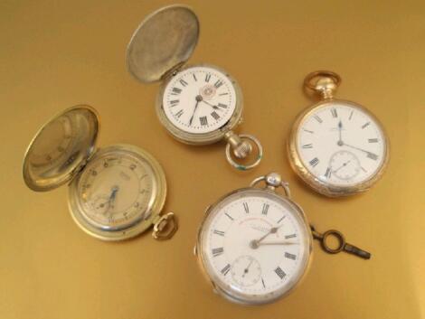 Four pocket watches, a silver open face dial signed, The Express English Lever J