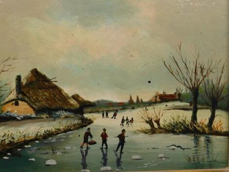 20thC Continental School. Winter river scene