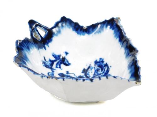 A Derby blue and white pickle leaf dish