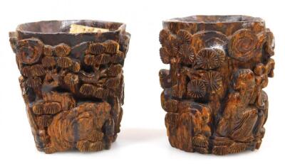 Two early 19thC carved Chinese wooden cups - 3