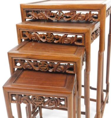 A nest of four Chinese carved wooden tables - 3