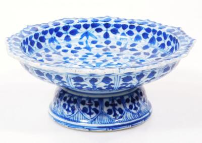 A 18thC Chinese blue and white stem dish