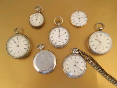 Seven various sized pocket watches in silver and base metal