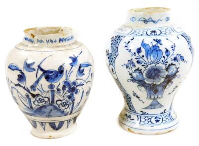 An 18thC tin glazed earthenware vase