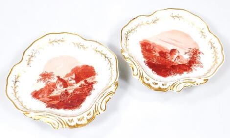 A pair of unusual Derby shell shaped dishes