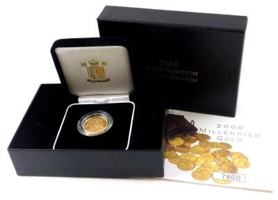 A gold proof sovereign from the year 2000
