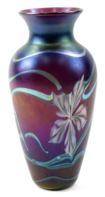 An Okra iridescent glass vase by Richard P Golding