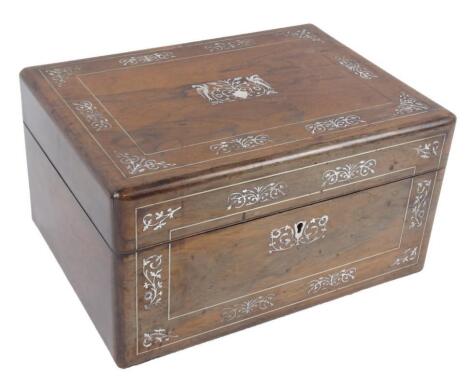 A mid 19thC rosewood and mother of pearl jewellery casket