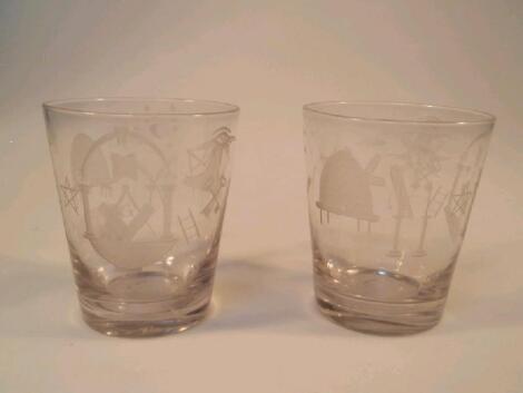 A pair of early 20thC Masonic tumblers