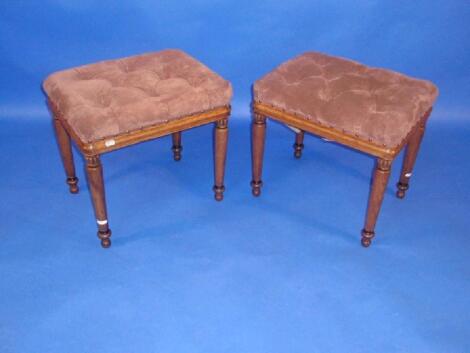 A pair of Victorian light oak stools with part reeded and turned legs