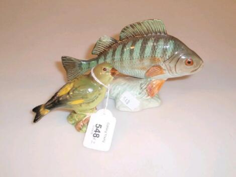 Beswick figures - 1875 Perch (damaged fin) and green finch