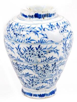 An 18thC Delft blue and white vase