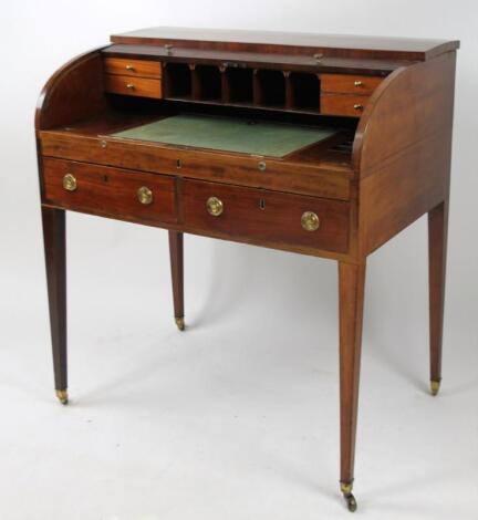 A 19thC mahogany Carlton House roll top desk