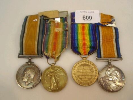 Two pairs of WWI service medals for 31298 Private F R Tillbrook