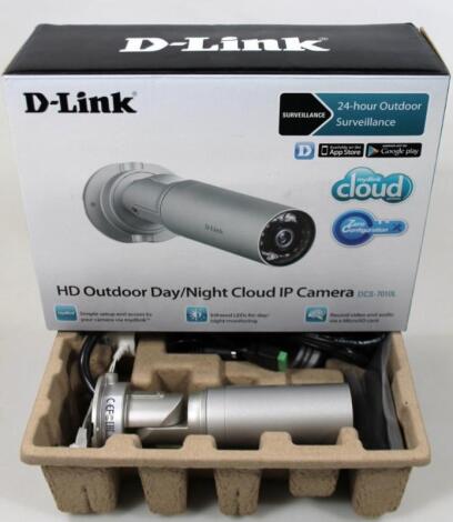 A boxed D-Link outdoor day/night IP camera DCS-701OL.