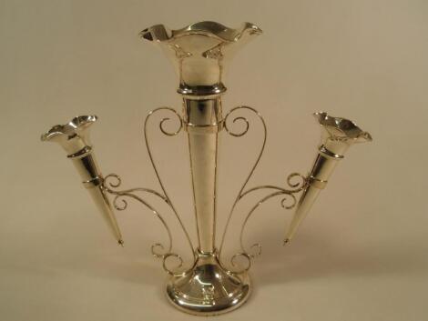 A George V silver three flute table epergne