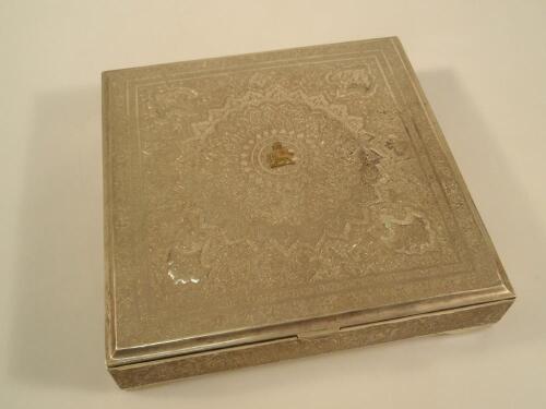 An Iranian silver square box and cover