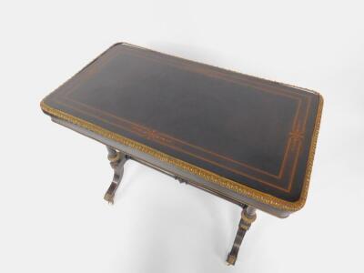 A Victorian ebonised and gilt brass fold over card table - 2