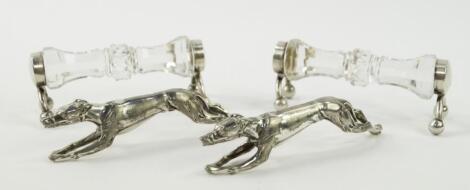 A pair of George V cut glass and silver terminal knife rests