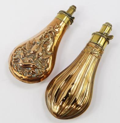 A 19thC copper and brass powder flask