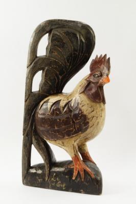 A French painted and carved figure of a cockerel