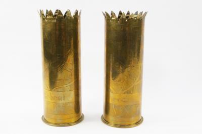 A pair of WWI brass trench art shell cases