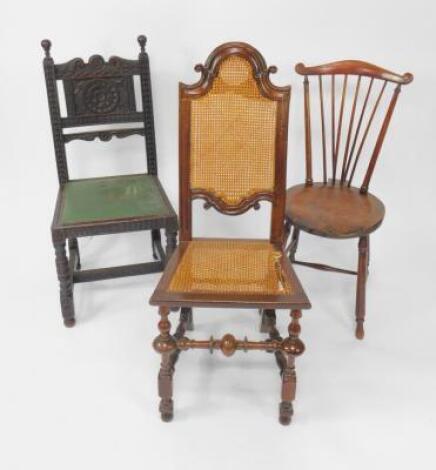 A William & Mary style oak single dining chair with caned seat and back