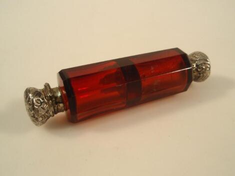 A Victorian Ruby glass double ended scent bottle