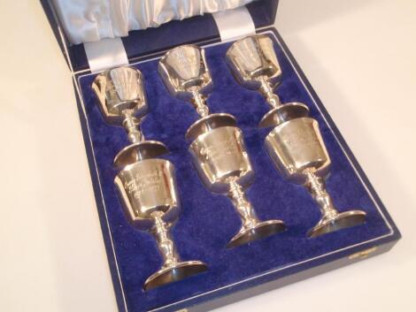 A set of six silver wine goblets