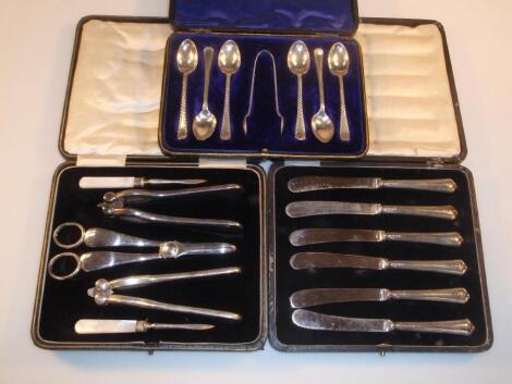 A set of six silver teaspoons and matching sugar tongs by John Round