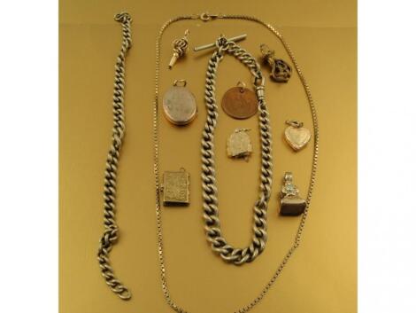 Various chains, fobs, etc, low grade metals