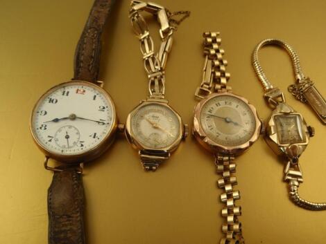 Four ladies 1930's/40's gold cased wristwatches