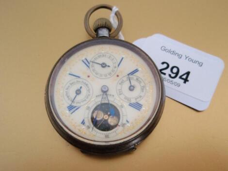 A base metal open face pocket watch