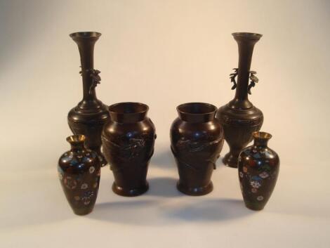 A pair of early 20thC Japanese bronze baluster vase