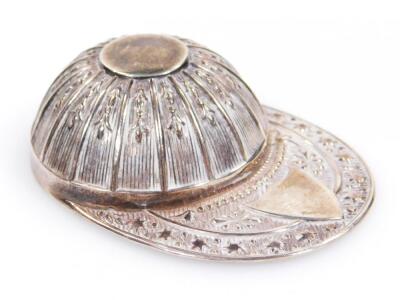 An Elizabeth II silver jockey's cap caddy spoon