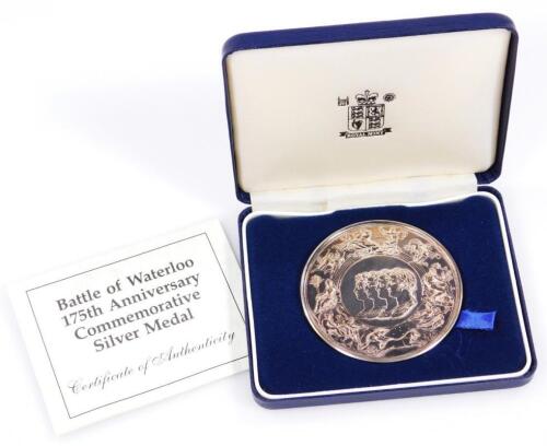 An Elizabeth II Royal Mint Battle of Waterloo 175th Anniversary Commemorative silver medal