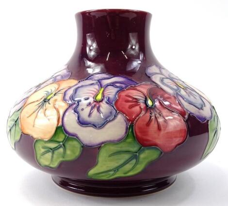 A modern Moorcroft Pansy pattern squat vase