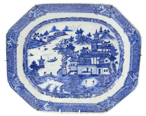 An 18thC Chinese blue and white export porcelain meat plate