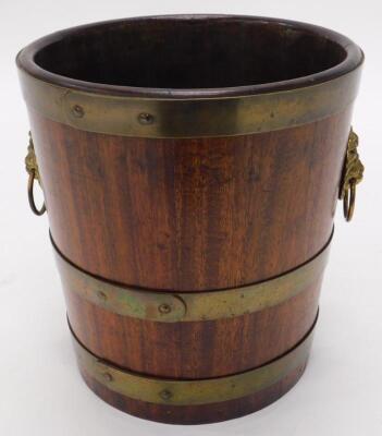 A 19thC mahogany and brass coopered waste paper basket or jardiniere - 2