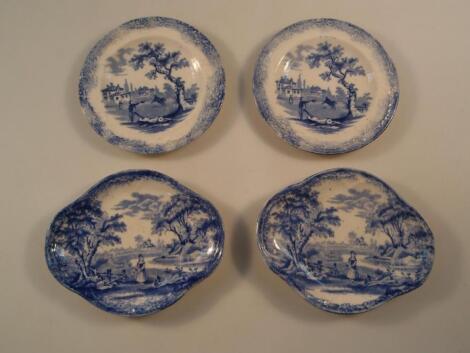 A pair of Ridgway blue and white 'Humphreys Clock' nursery plates