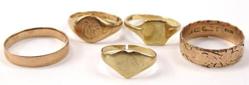 Five various 9ct gold rings