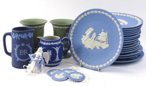 Various Wedgwood blue green and other Jasperware