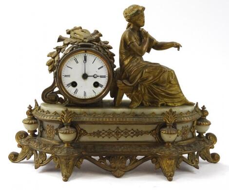 A late 19thC gilt metal marble and enamel mantel timepiece