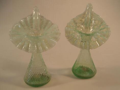 A pair of Victorian green glass Jack-in-the-Pulpit vases