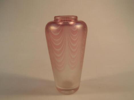 A Saunders art glass vase of shouldered tapering form with pink swag decoration