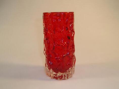 A Whitefriars red bark vase designed by Geoffrey Baxter