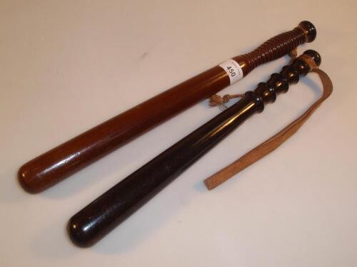 Two turned wood truncheons