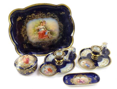 A Meissen Dresden porcelain desk set