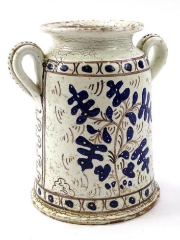 An unusual glazed pottery two handled jar