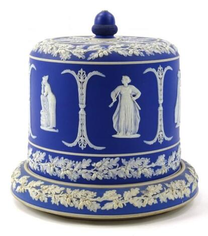 A 19thC blue and white Jasperware cheese bell